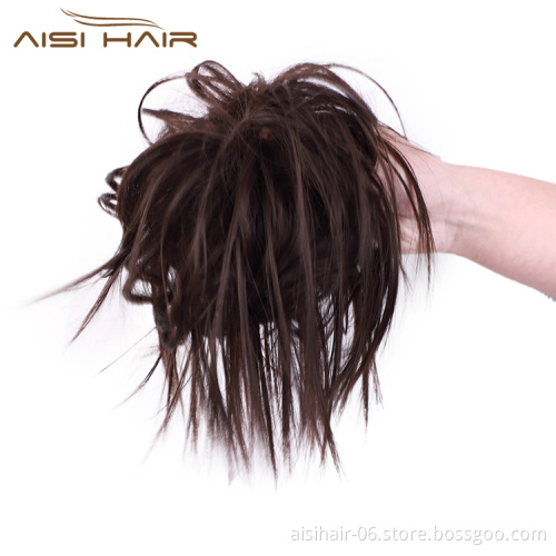 Aisi Hair Donut Brown Synthetic Curly Chignon Bun Pad Chignon Elastic Band Ribbon Ponytail Rope Rubber Hair Extension For Women